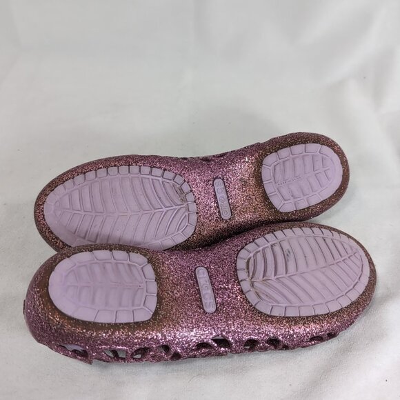 CROCS 5J 5 Youth Isabella Purple Glitter Flats Open Toe Sandals Shoes Summer - Picture 10 of 14